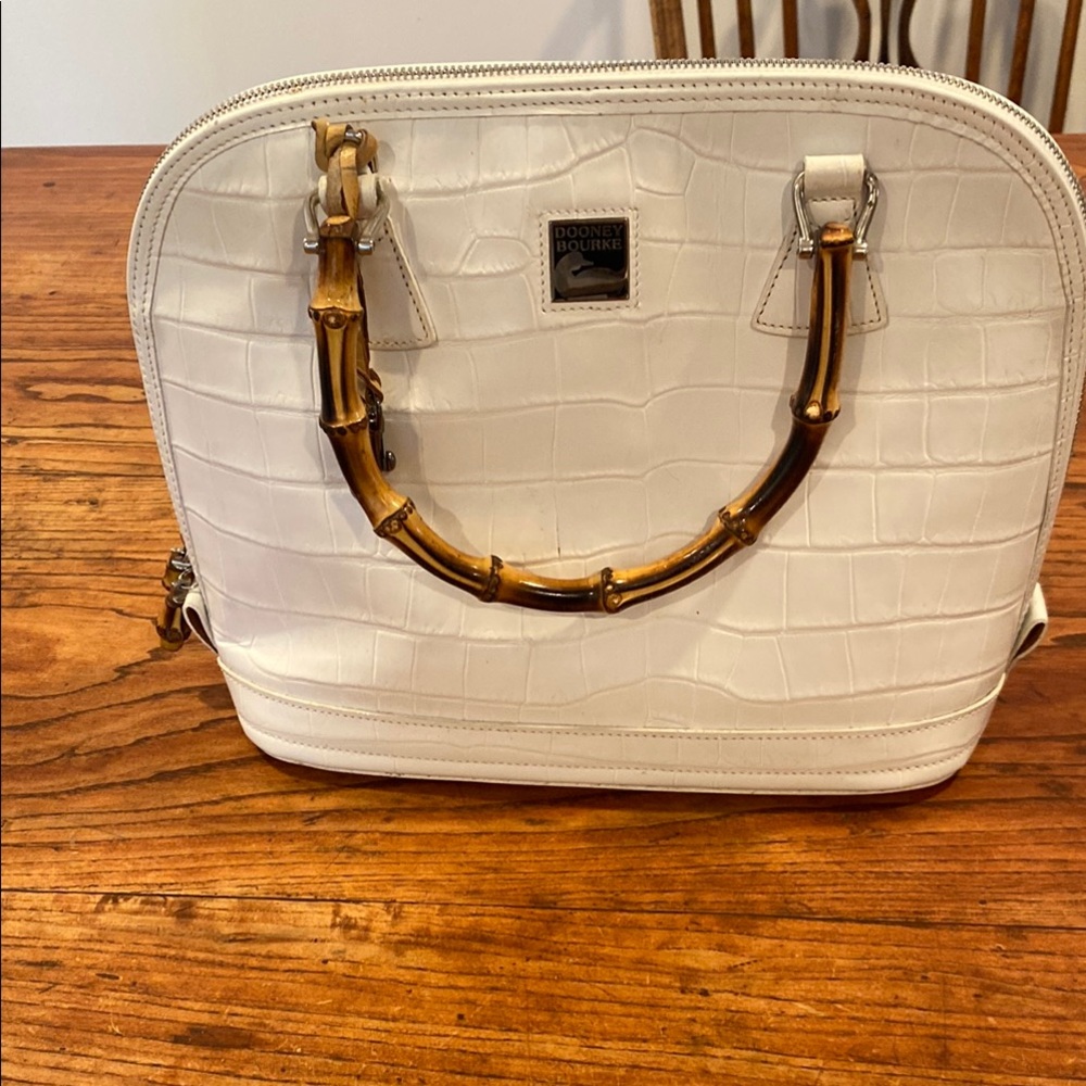 Dooney & Bourke White and Brown Satchel with Bamboo Handles